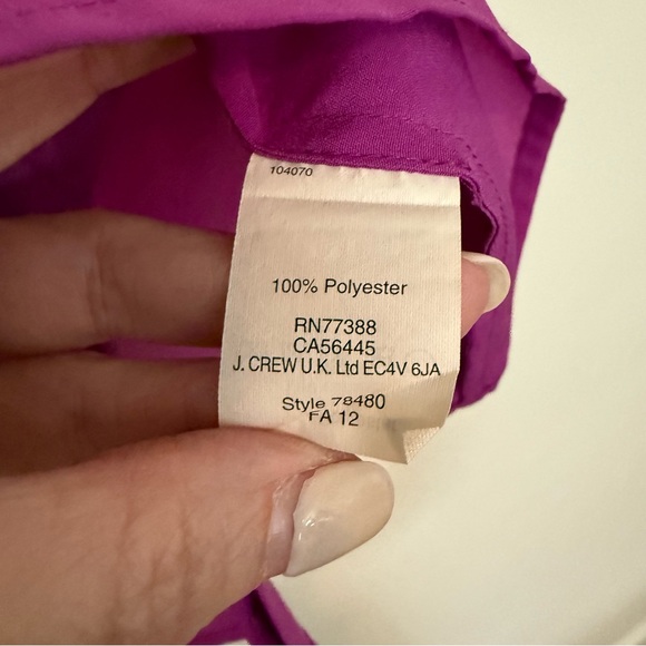 J. Crew Purple Fuchsia Blouse with Ruffle Neck Detail. Sleeveless. Buttons. XS - Picture 4 of 8